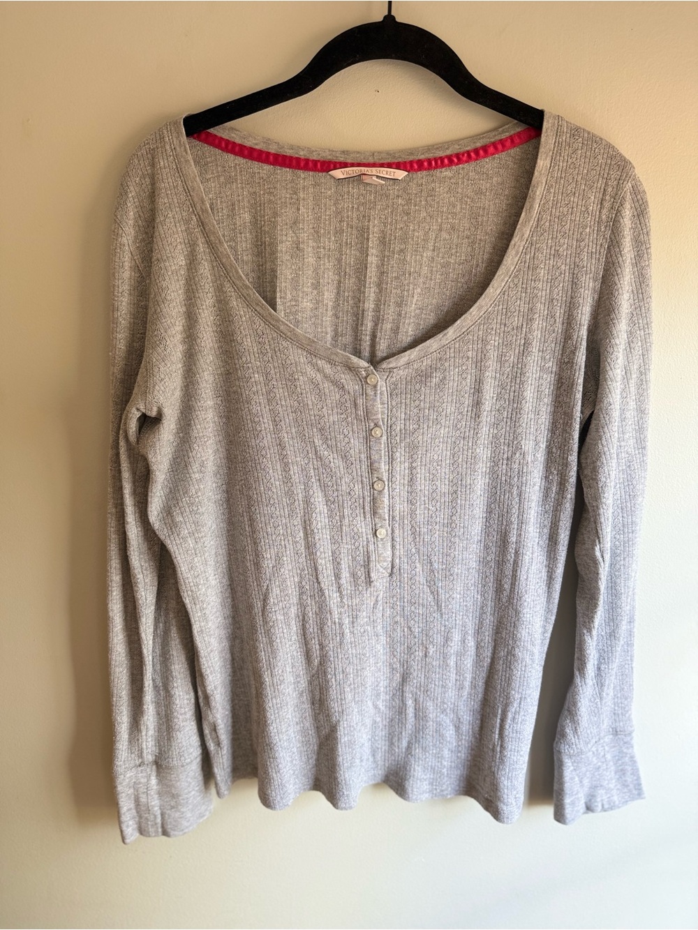 Victoria's Secret Gray Sparkly Ribbed Long-Sleeve Henley Top